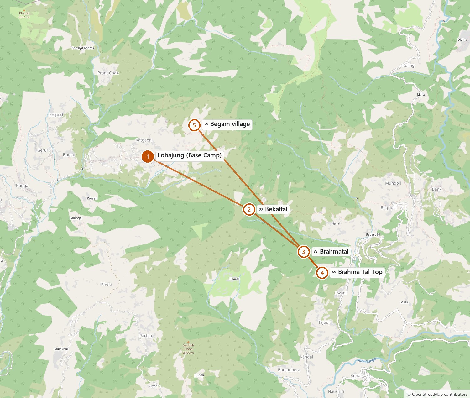 Route map for National Himalayan Brahmatal Trekking Cum Training Expedition 2026