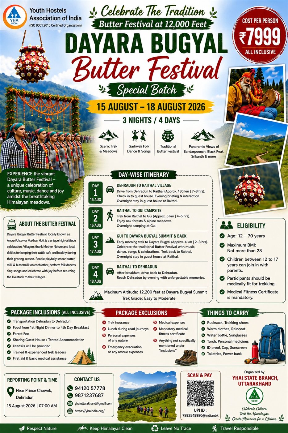 Dayara Bugyal Butter Festival 2026 - official YHAI Uttarakhand programme flyer